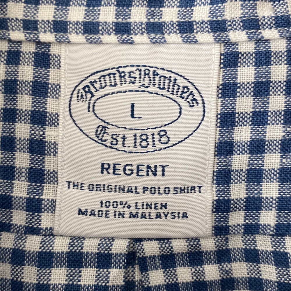 Brooks Brothers Regent Fit Men’s Shirt L 100%Linen White&Blue Plaid ButtonDown - Picture 4 of 9